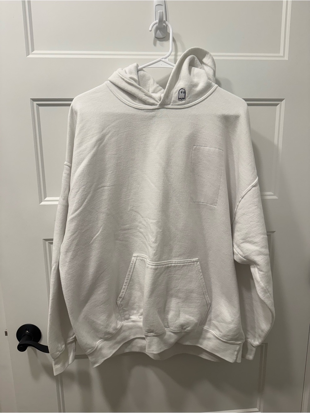 LONELY GHOST White Hooded Sweatshirt with Stitched Pocket